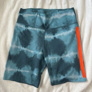 Nike Aqua Tie-Dye Shorts with Vibrant Orange Accent